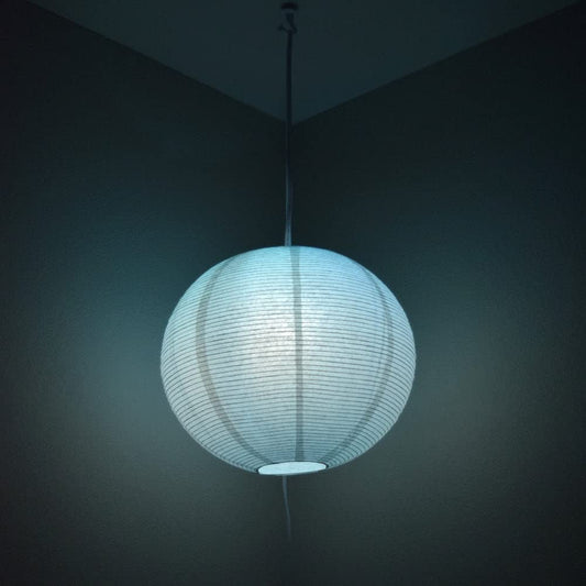 Rynx | 12&quot; White Fine Line Premium Paper Lantern Pendant Cord Set With Blue Bulb S14