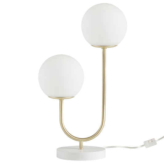 Rynx | 510 Design Table Lamp for Bedroom - Metal Gold Nightstand Lamp, Frosted Glass Balls Modern Bed Lamp with White Base, Clear Polarized Cord & Built-in Switch, Accent Lamp Decor, 20" H Gold/White