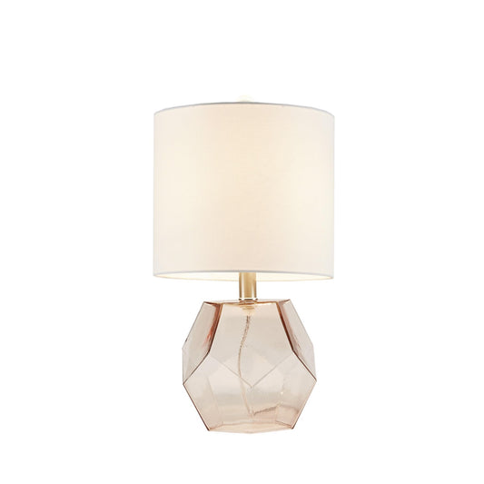 Rynx | Ergode Geometric Glass Table Lamp - Pink Base, White Drum Shade - Elegant And Minimalist Design - 60-Inch Clear Cord - Type-A Bulb Required (Not Included)