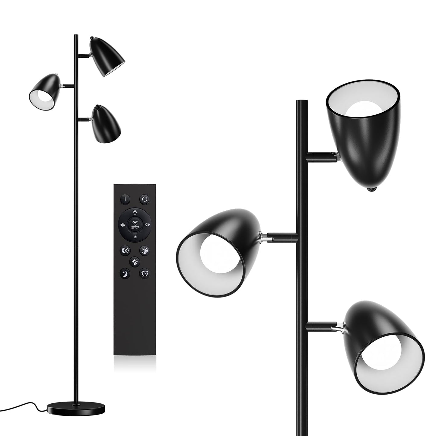 Rynx | Addlon Three Floor Lamp With Remote Control, 3 Adjustable Rotating Lights And Matching LED Bulbs, Standing High Pole Lamps For The Living Room