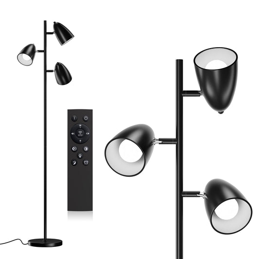 Rynx | Addlon Three Floor Lamp With Remote Control, 3 Adjustable Rotating Lights And Matching LED Bulbs, Standing High Pole Lamps For The Living Room