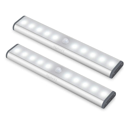 Rynx | Lepotec Wireless Motion Sensor Cabinet Light, 10-LED USB Rechargeable, 2 Pack, White Light