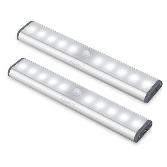 Rynx | Lepotec Wireless Motion Sensor Cabinet Light, 10-LED USB Rechargeable, 2 Pack, White Light