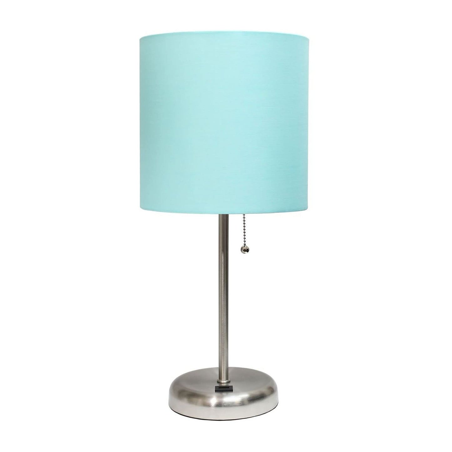 Rynx | Creekwood Home 19.5" Metal Table Lamp With USB Port & Aqua Drum Shade, Brushed Steel Finish