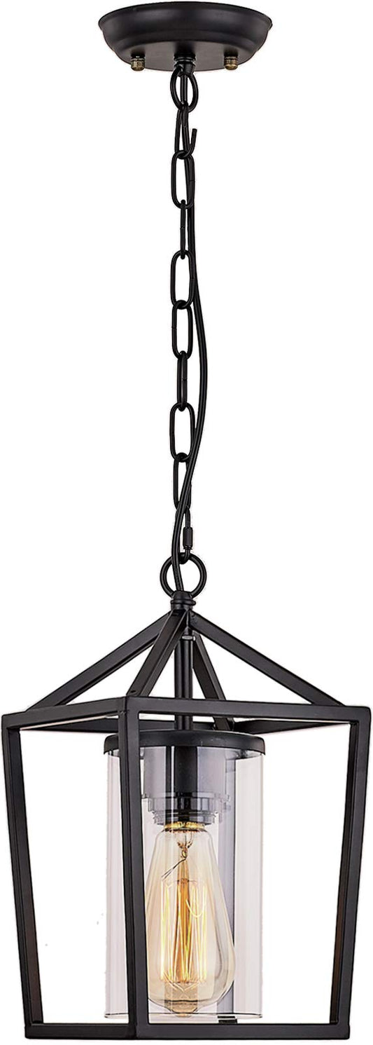Rynx | Capslpad Black Outdoor Pendant Lamp, 1-Light Vintage Cage Lantern For Veranda & Entrance