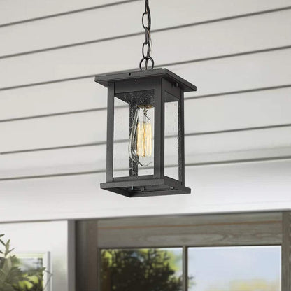 Rynx | Emliviar 1-light outdoor pendant lamp, black finish with diffused glass, medium hanging fixture