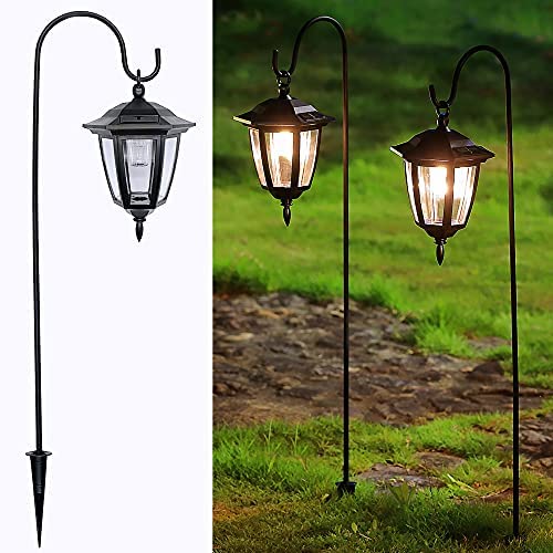 Rynx | Maggift 34" Solar Hanging Light, Warm White LED Garden Lantern with 2 Shepherd Hooks, 2 Pack
