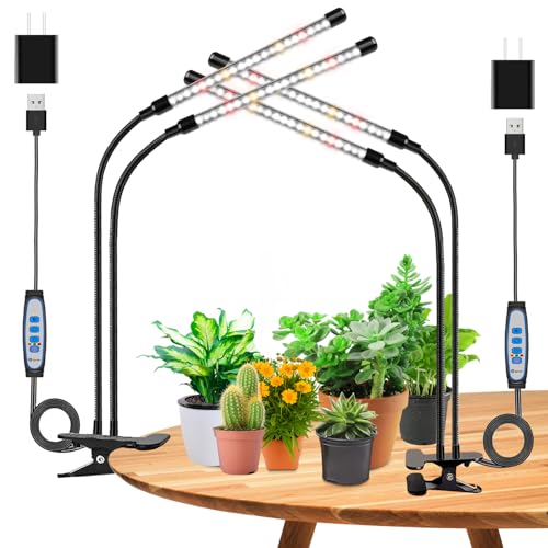 Rynx | Wolezek Growth Light For Indoor Plants, 2 Pack 6000K Led White Plant Growth Lights Indoor, Full Spectrum Growth Lamp With Clips, Automatic On & Off Timer 6/12/16H, 3 Modes, 5-Levels Dimmable Brightness
