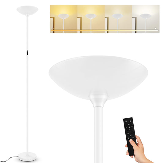 Rynx | Bricosmocon 30W Dimmable Led Floor Lamp With Remote Control, 71" Modern Torchiere For Living Room, White
