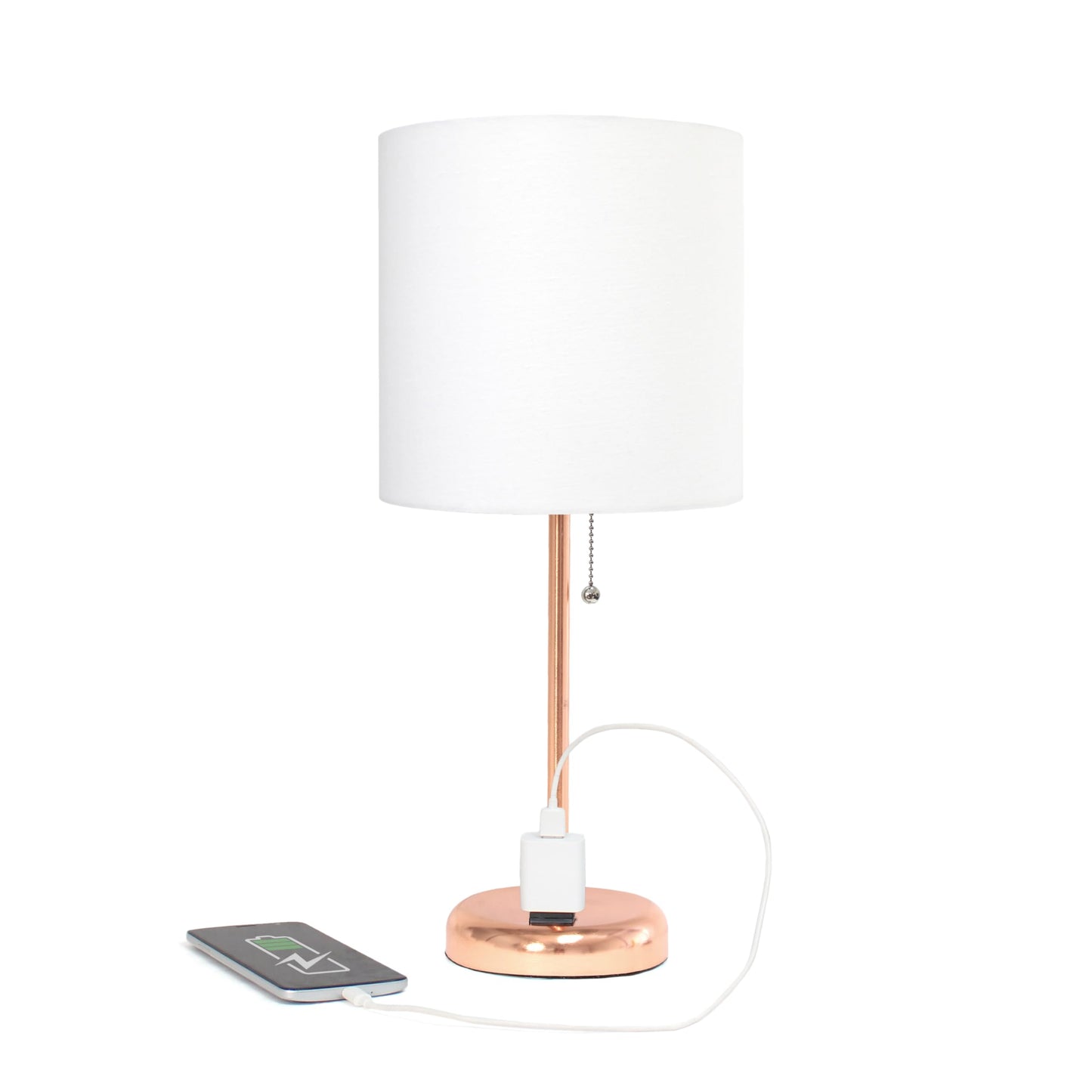 Rynx | Simple design Lt1144-Rgd Elegant and slim rose gold table lamp with charging socket, for bedroom, living room, entrance hall, office, dining room, office, white shade