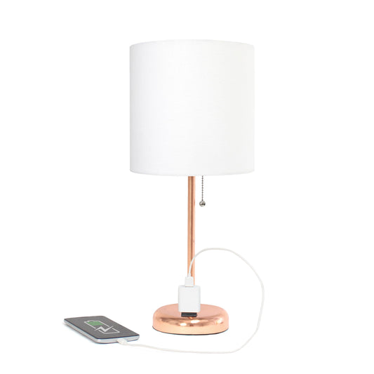 Rynx | Simple design Lt1144-Rgd Elegant and slim rose gold table lamp with charging socket, for bedroom, living room, entrance hall, office, dining room, office, white shade