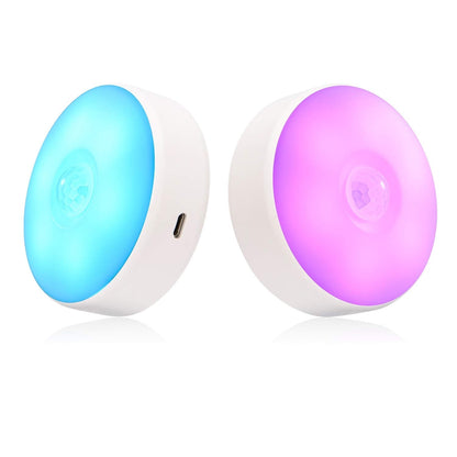 Rynx | Singhong Motion Sensor LED Night Light, USB Rechargeable, 8 Colors, 3 Modes, 2 Pack, White