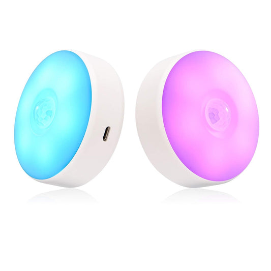 Rynx | Singhong Motion Sensor LED Night Light, USB Rechargeable, 8 Colors, 3 Modes, 2 Pack, White