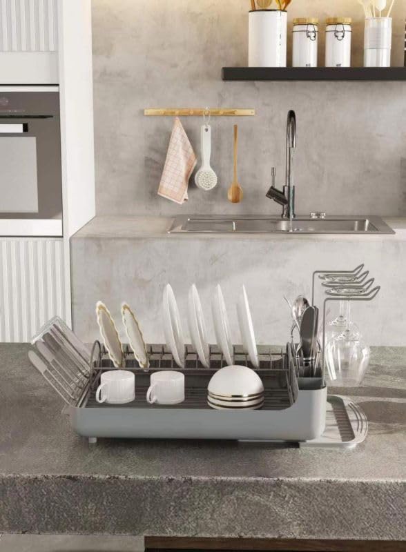 Rynx | 2-tier dish rack with removable drip tray – Large capacity workspace organizer