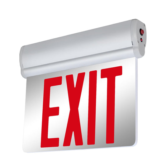 Rynx | Lfi Light Edge Illuminated Red Exit Sign - Modern Brushed Aluminum Housing, Led Lighting, Hardwired With Battery Backup, Ul Listed