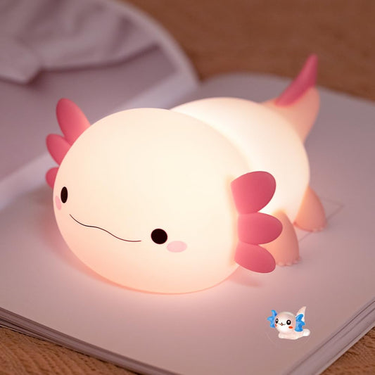 Rynx | Pink Axolotl Night Lamp for Children's Room, Animal Silicone Children's Room Night Lamp Touch Dinosaur Night Lights USB Rechargeable Bed