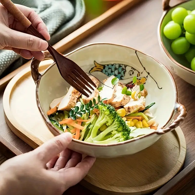 Rynx | 7.5 inch cat design ceramic soup bowl with handle