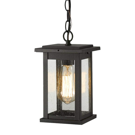 Rynx | Emliviar 1-light outdoor pendant lamp, black finish with diffused glass, medium hanging fixture