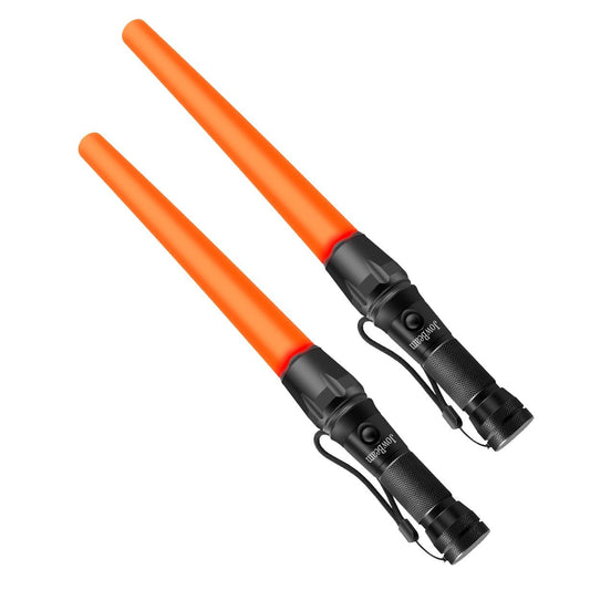 Rynx | Jowbeam 16 Inch Traffic Baton Small Orange Led Safety Signal Baton Work Light Flashlight With Cone Strobe Mode, Wrist Strap Lanyard, Uses 3 Aaa Batteries (Not Included) A200 (2 Pack)