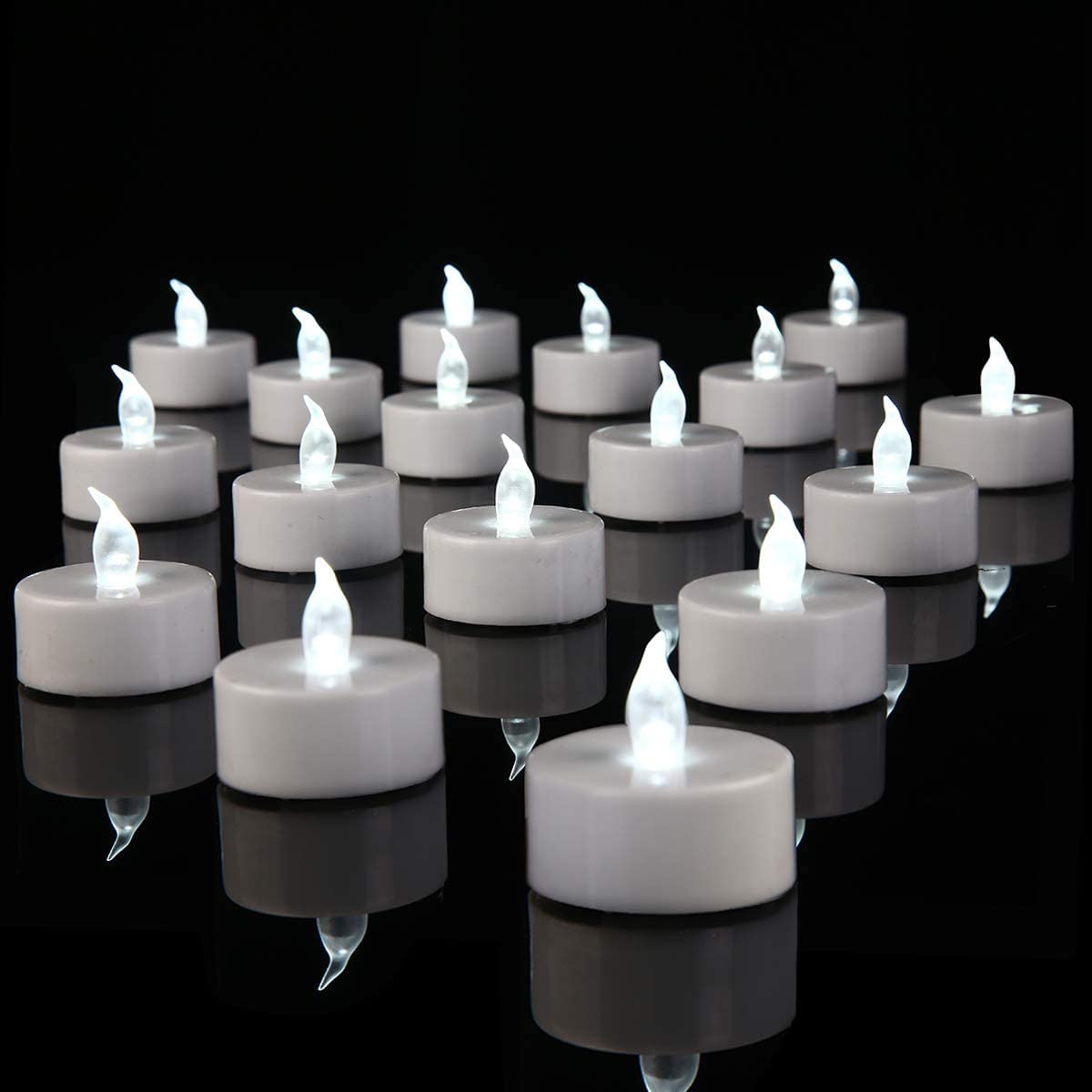 Rynx | Vetour LED Tealight Candle Holders Battery-operated: 50Pcs Flickering Fake Tealights 200 Hours Duration Electric Candles for Votive, Festival Celebration Thanksgiving, Halloween, Christmas (Cold White Light)