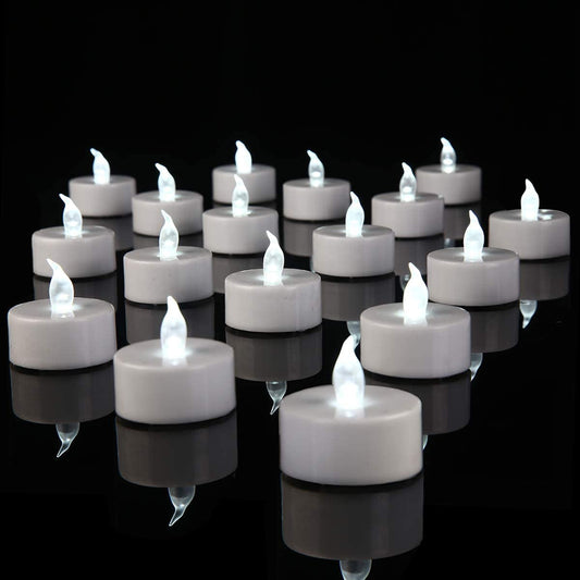 Rynx | Vetour LED Tealight Candle Holders Battery-operated: 50Pcs Flickering Fake Tealights 200 Hours Duration Electric Candles for Votive, Festival Celebration Thanksgiving, Halloween, Christmas (Cold White Light)