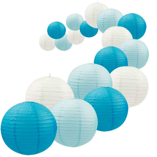 Rynx | Uniqooo 18Pcs Ocean Blue Paper Lantern Wedding Party Decoration Set, Hanging Japanese Lantern Decoration Supply, Easy to Assemble, For Home Outdoor Baby Shower, Birthday Gift Supply, Assorted Sizes