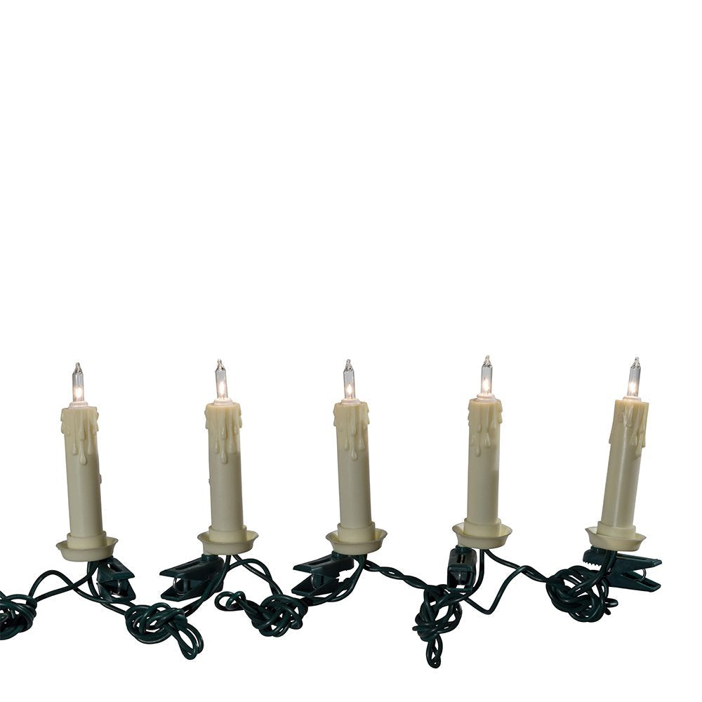 Rynx | Kurt S. Adler 10-Light Clip-On White Candles With Clear Bulbs Christmas Lights Set, Indoor Use Only