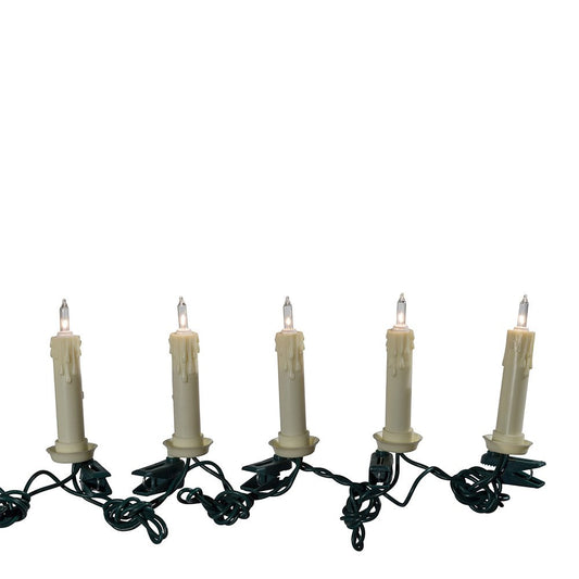 Rynx | Kurt S. Adler 10-Light Clip-On White Candles With Clear Bulbs Christmas Lights Set, Indoor Use Only