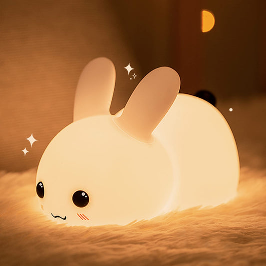 Rynx | Qanyi Kawaii Bunny Night Light for Kids, 7 Color Light Silicone for Baby Room, Portable USB Rechargeable Night Lamp For