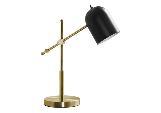Rynx | Monarch Specialties 9766, Modern lighting 18" H table lamp brass metal black shade, 13.5" L X 6.5" B X 18.5" H, Gold