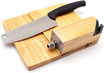 Rynx | Manual Guillotine Beef Jerky Cutter – Stainless Steel Cutting Knife with Oak Board, Bread & Meat Knife