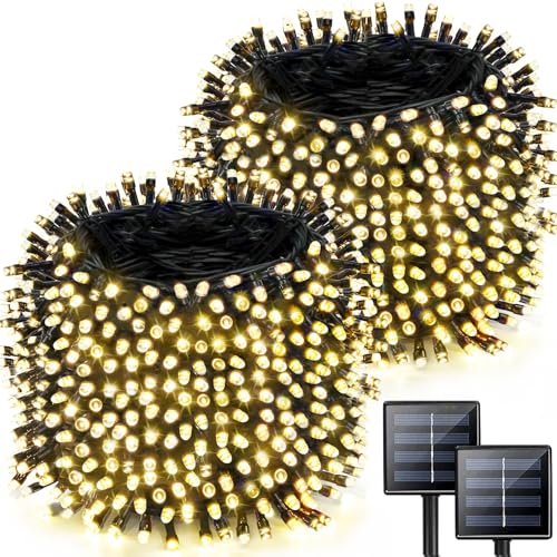 Rynx | Super-Long 2-Pack Every 85Ft Solar String Lights Outdoor, 480 Led Extra-Bright Solar Fairy Lights Outdoor, Waterproof Green Wire 8 Modes Solar Lights For Outdoor Garden Decorations (Warm White)