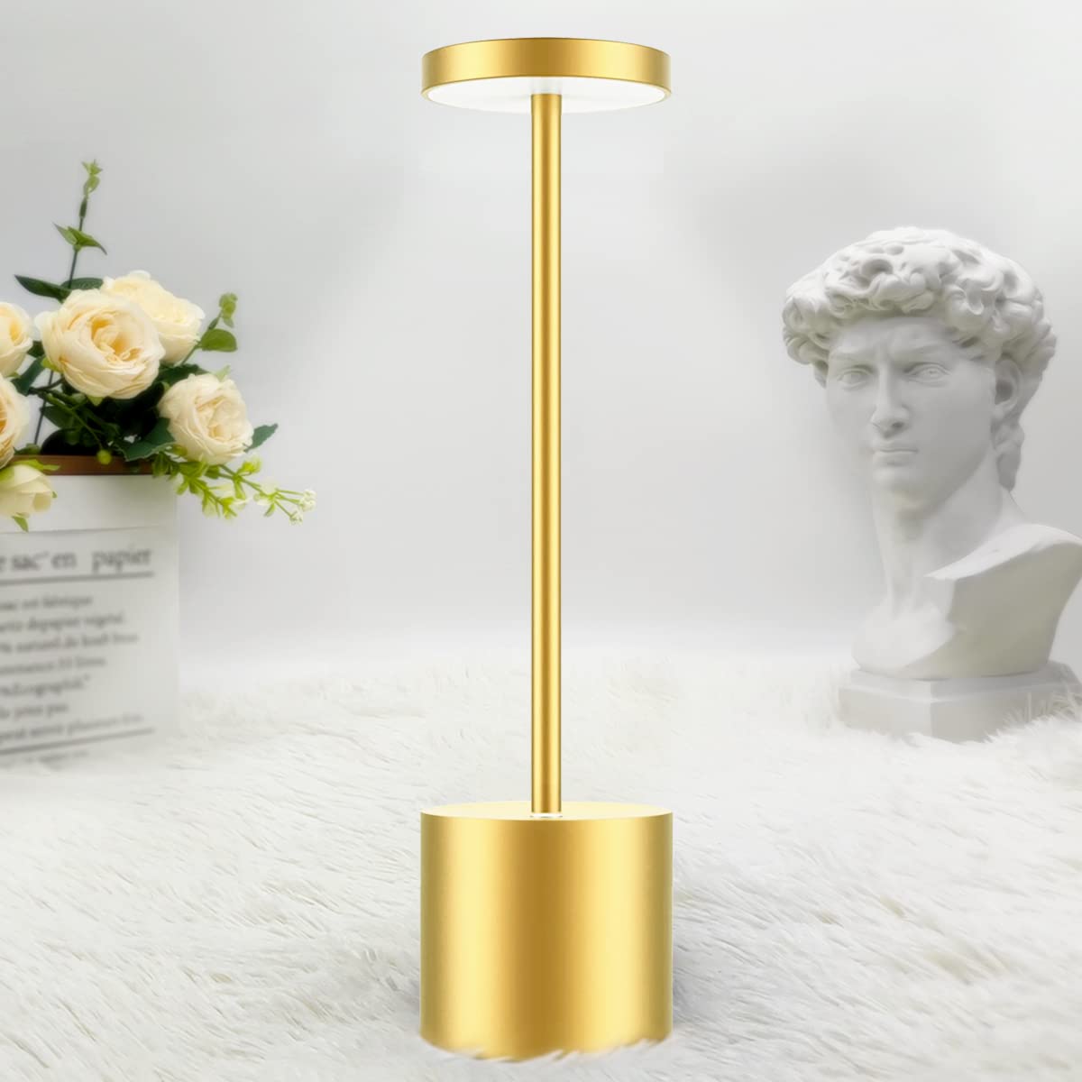 Rynx | Hapfish Wireless LED Desk Lamp, 5000Mah Rechargeable Battery Powered Desk Lamps, 3 Color Modes, Dimmable, Wireless Small Lights For Bedroom/Outdoor/Restaurant/Office (Gold)