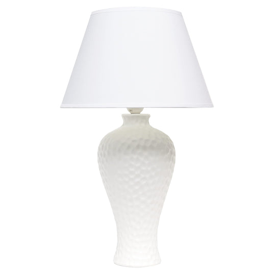 Rynx | Simple Designs Lt2004-Wht Hammered Stukko Curved Ceramic Table Lamp, White