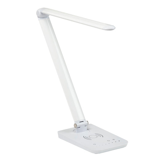 Rynx | Safco LED desk lamp with built-in wireless charging pad, USB port, dimmable, adjustable neck, white 1009Wh 16&quot;X5&quot;X16.75&quot;