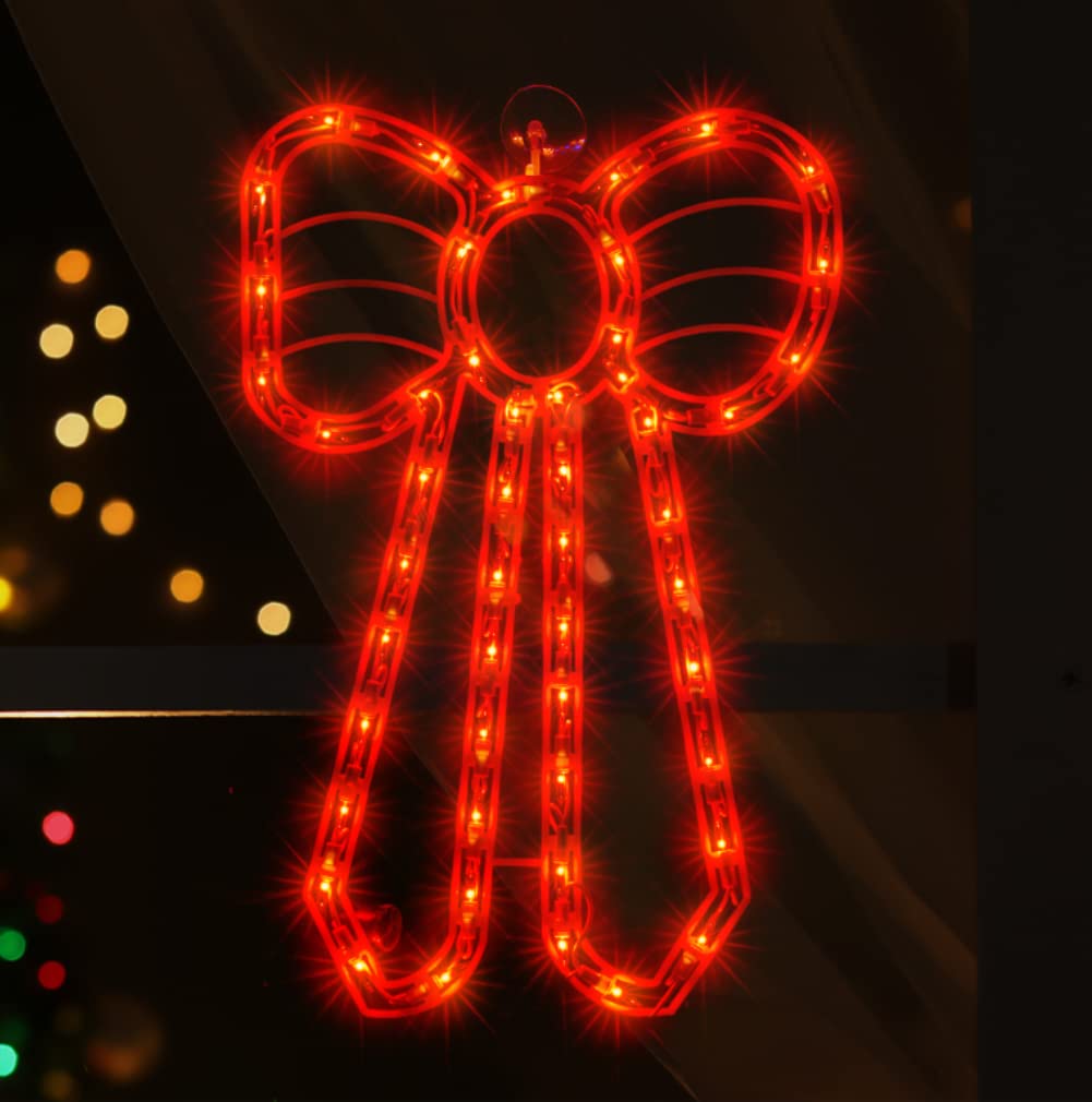 Rynx | Justpro Christmas Window Silhouette Light, Illuminated Bow Double-Sided Decorations With 50 Count Including Mini Lights, For Holiday Indoor Wall Door Glass Decor