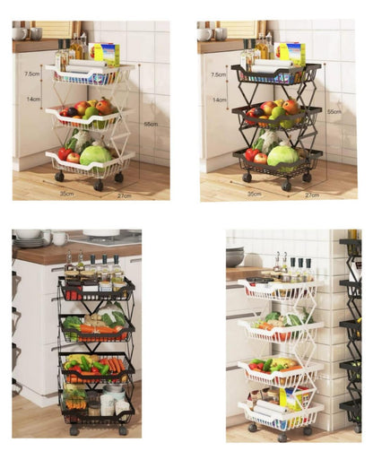 Rynx | Roll cart stackable fruit vegetable basket storage shelf 4 tiers