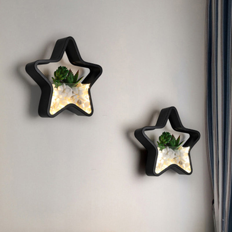 Rynx | Artificial Succulent Plants Wall Lamp Metal Stone Modern Creative Wall Lamp in Black for Bedroom