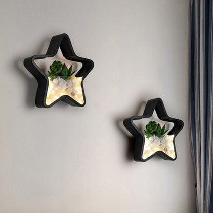 Rynx | Artificial Succulent Plants Wall Lamp Metal Stone Modern Creative Wall Lamp in Black for Bedroom