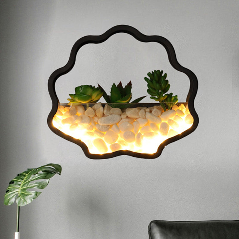 Rynx | Artificial Succulent Plants Wall Lamp Metal Stone Modern Creative Wall Lamp in Black for Bedroom