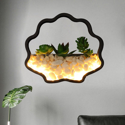 Rynx | Artificial Succulent Plants Wall Lamp Metal Stone Modern Creative Wall Lamp in Black for Bedroom