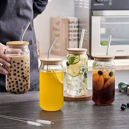 Rynx | Drinking Glass Set/Smoothie 4pcs Bamboo Lid