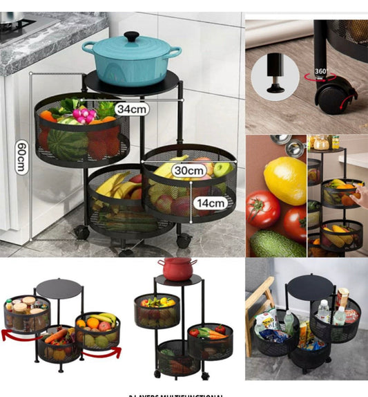 Rynx | Multifunctional serving cart with 3 rotating baskets