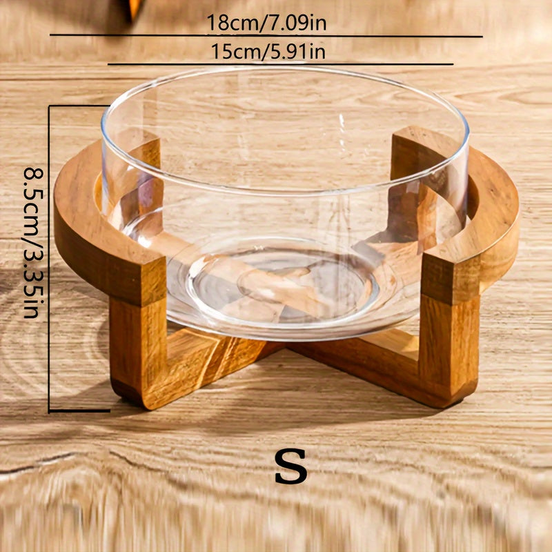 Rynx | Faridabio - Bamboo & Glass Fruit Bowl Set with Wooden Stand