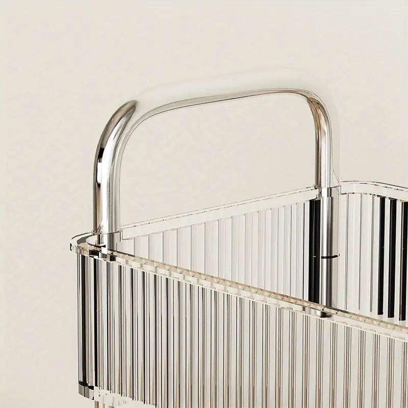 Rynx | Transparent rolling cart with handle, multifunctional plastic cart, multilayer bathroom storage space, bathroom shelves with wheels, cosmetic cart.