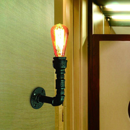 Rynx | 1 Bulb Exposed Bulb Wall Lighting Vintage Black Finish Iron Wall Mount Pipe Lamp for Corner