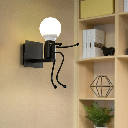 Rynx | Black/White Human Shape Wall Lamp Art Deco Metallic 1/2-Cap Bedside Wall-mounted Lighting