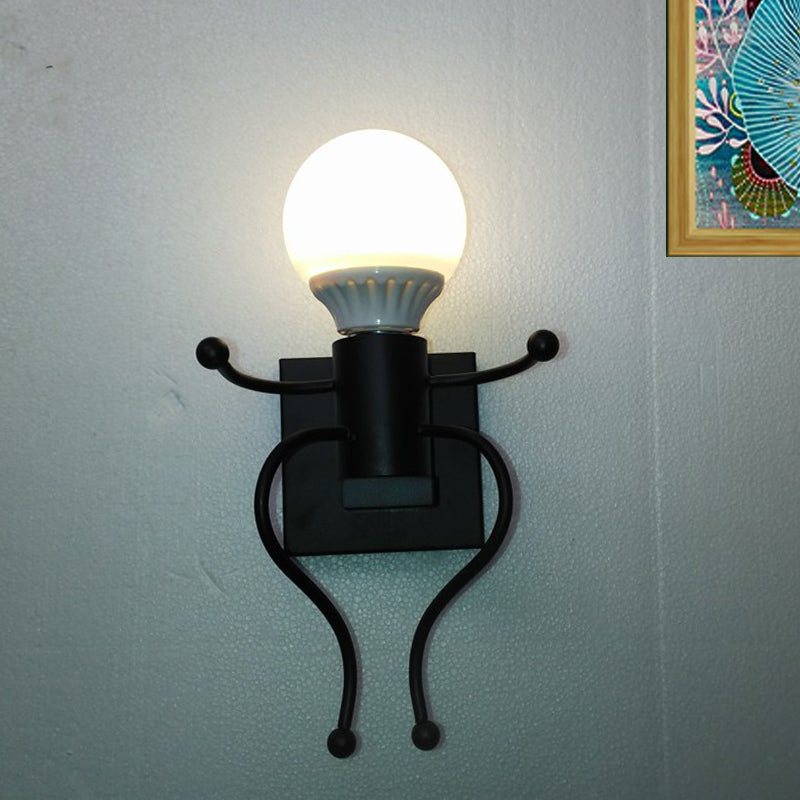 Rynx | Black/White Human Shape Wall Lamp Art Deco Metallic 1/2-Cap Bedside Wall-mounted Lighting