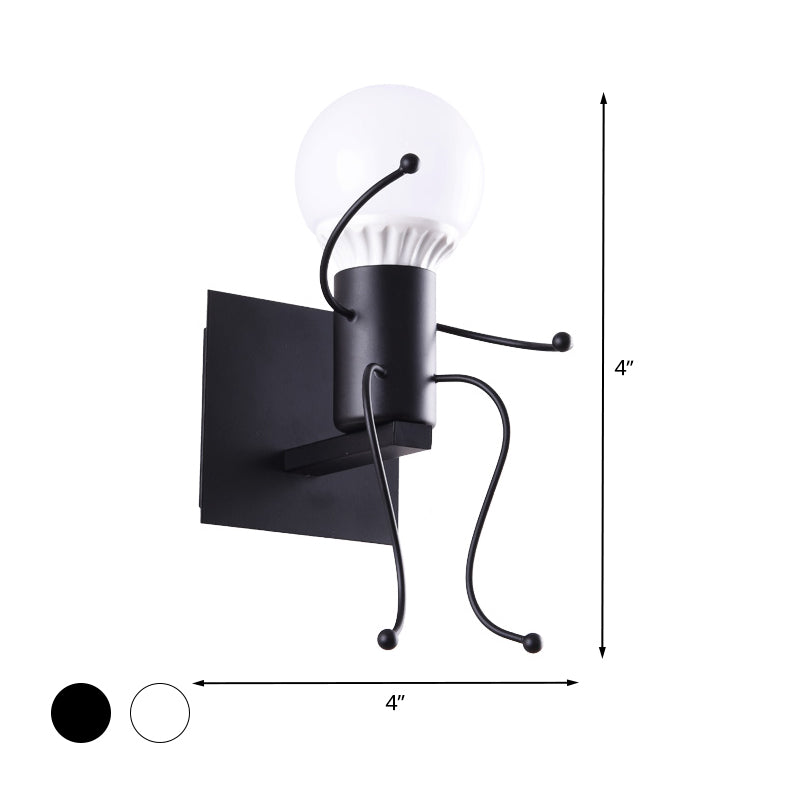 Rynx | Black/White Human Shape Wall Lamp Art Deco Metallic 1/2-Cap Bedside Wall-mounted Lighting