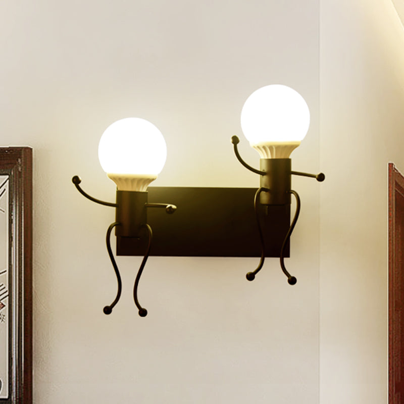 Rynx | Black/White Human Shape Wall Lamp Art Deco Metallic 1/2-Cap Bedside Wall-mounted Lighting